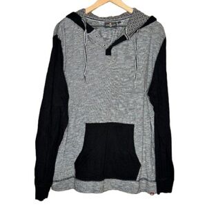 Men's L Airwalk Hooded Tee Gray Black Striped Long Sleeve Pockets